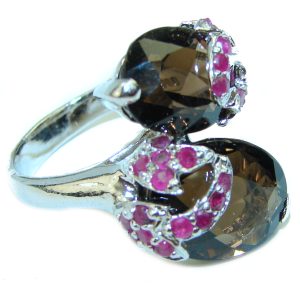 Sophisticated Design Smoky Topaz Ruby .925 Sterling Silver Ring size 9