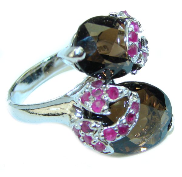 Sophisticated Design Smoky Topaz Ruby .925 Sterling Silver Ring size 9