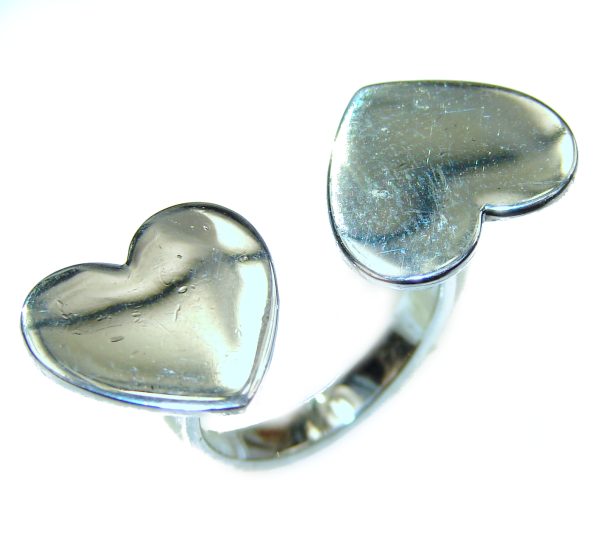 Spectacular 2 Hearts .925 Sterling Silver handmade ring size 5