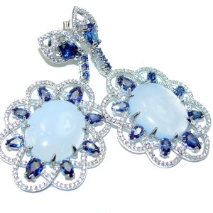 Spectacular Aquamarine London Blue Topaz .925 Sterling Silver handmade earrings