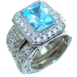 Spectacular Blue Topaz .925 Sterling Silver stack up ring; s. 4 3/4