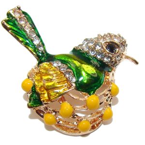 Spectacular Colorful Bird Crystal Pendant Brooch