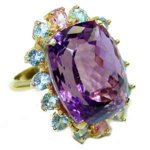 Spectacular genuine Amethyst 14K Gold over .925 Sterling Silver Handcrafted Ring size 9