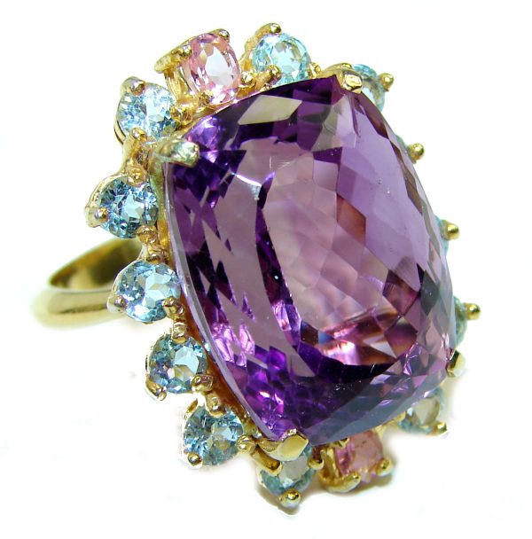 Spectacular genuine Amethyst 14K Gold over .925 Sterling Silver Handcrafted Ring size 9