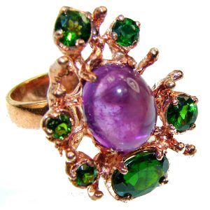 Spectacular genuine Amethyst 14K Rose Gold over .925 Sterling Silver Handcrafted Ring size 6 3/4