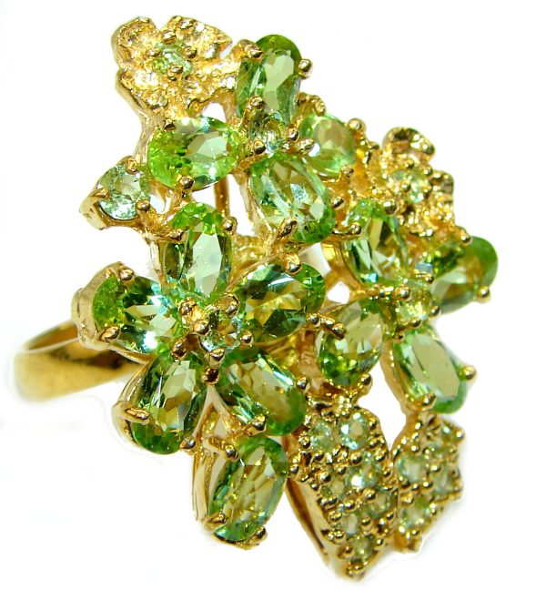 Spring Flower Peridot 14K Gold over .925 Sterling Silver ring s. 7 3/4