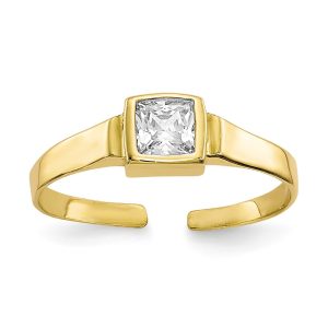 Square Cubic Zirconia Solitaire Toe Ring in 10 Karat Yellow Gold