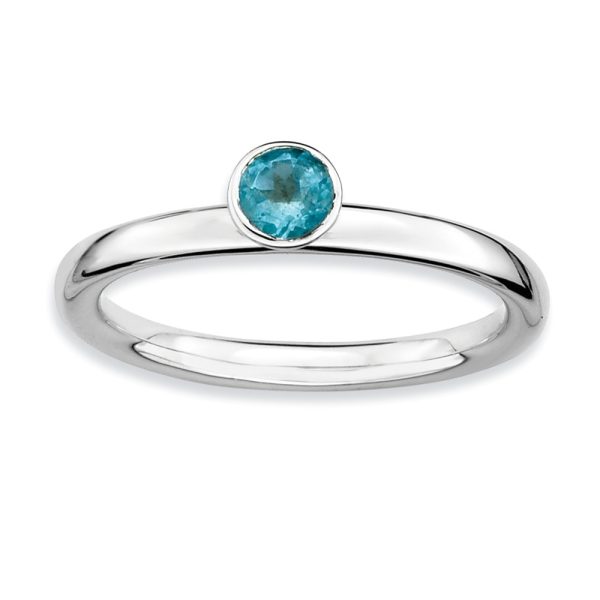 Stackable High Profile 4mm Blue Topaz Silver Ring, Size 5