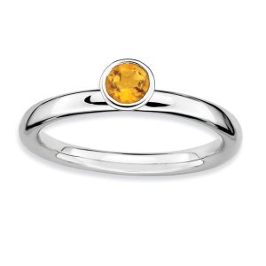 Stackable High Profile 4mm Citrine Silver Ring, Size 7