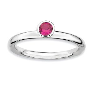 Stackable High Profile 4mm Created Ruby Sterling Silver Ring, Size 10