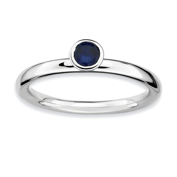 Stackable High Profile 4mm Created Sapphire Silver Ring, Size 7