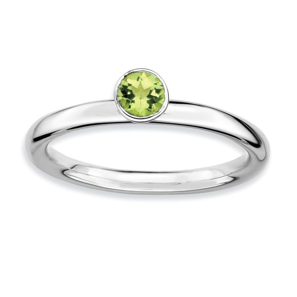 Stackable High Profile 4mm Peridot Silver Ring, Size 10