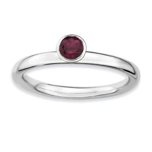 Stackable High Profile 4mm Rhodolite Garnet Silver Ring, Size 9