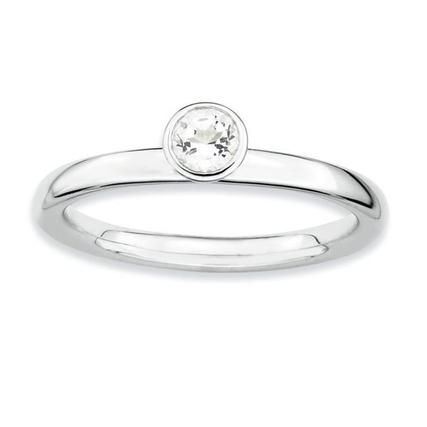 Stackable High Profile 4mm White Topaz Silver Ring, Size 10