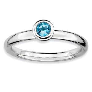 Stackable Low Profile 4mm Blue Topaz Silver Ring, Size 5