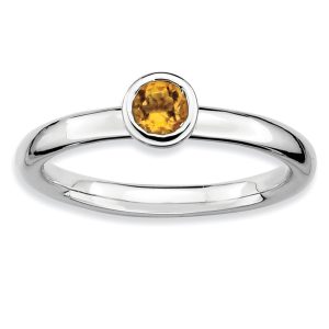 Stackable Low Profile 4mm Citrine Silver Ring, Size 8