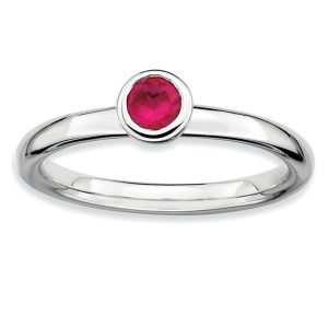 Stackable Low Profile 4mm Created Ruby Sterling Silver Ring, Size 7