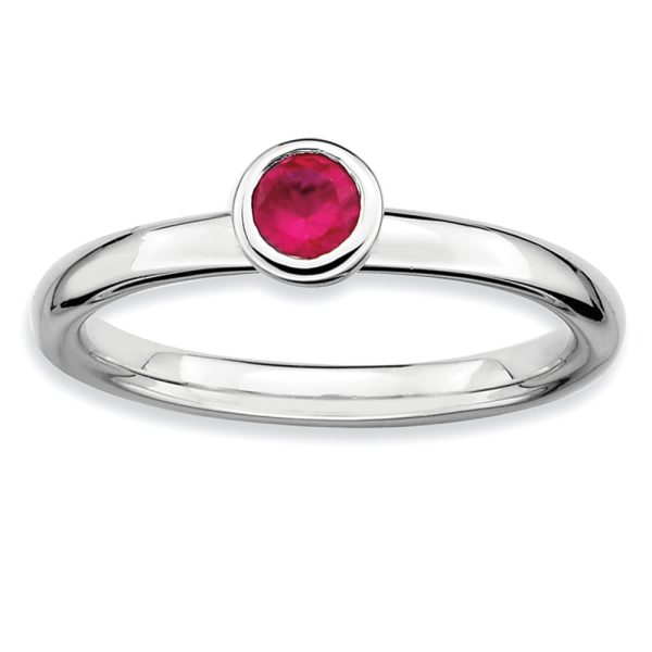 Stackable Low Profile 4mm Created Ruby Sterling Silver Ring, Size 7