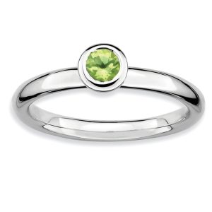 Stackable Low Profile 4mm Peridot Silver Ring, Size 7