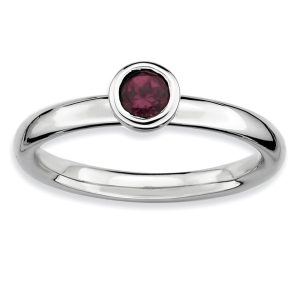 Stackable Low Profile 4mm Rhodolite Garnet Silver Ring, Size 5