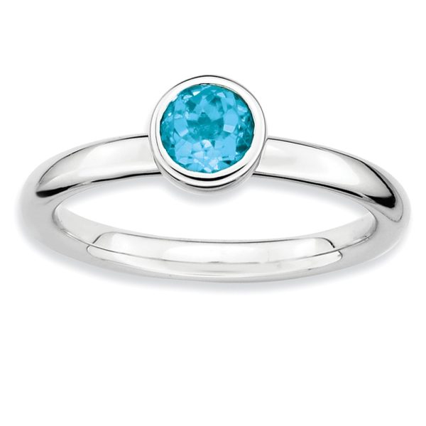 Stackable Low Profile 5mm Blue Topaz Silver Ring, Size 7