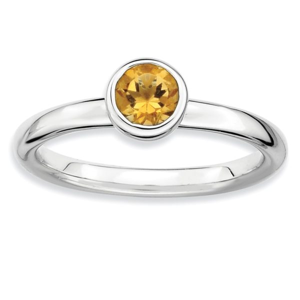 Stackable Low Profile 5mm Citrine Silver Ring, Size 6