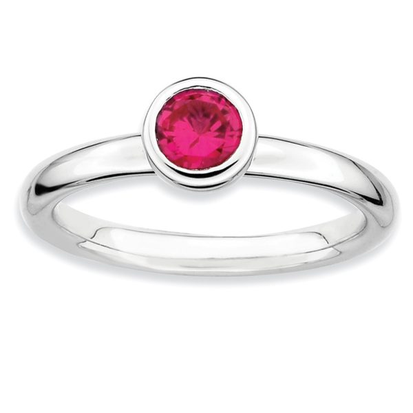 Stackable Low Profile 5mm Created Ruby Sterling Silver Ring, Size 7