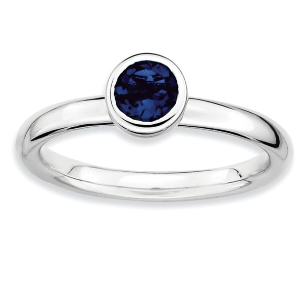 Stackable Low Profile 5mm Created Sapphire Silver Ring, Size 7