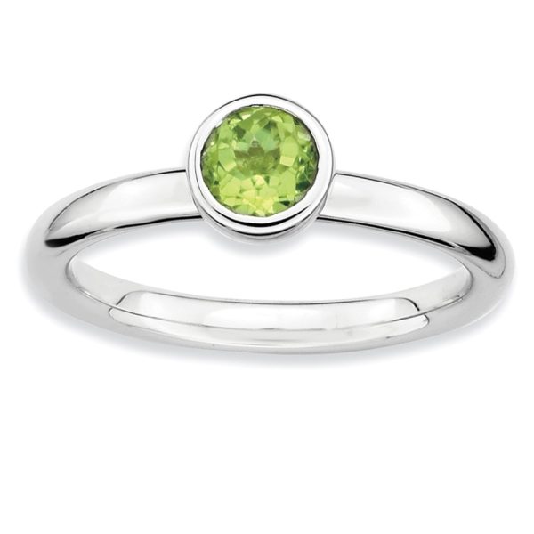 Stackable Low Profile 5mm Peridot Silver Ring, Size 6