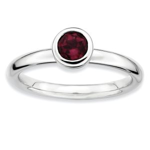 Stackable Low Profile 5mm Rhodolite Garnet Silver Ring, Size 10