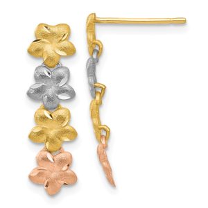 Stacked Plumeria Blossom Post Earrings in 14k Tri Color Gold