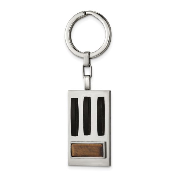 Stainless Steel Black Plated & Tiger's Eye Rectangle Key Chain