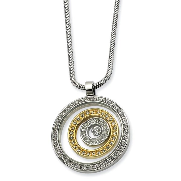 Stainless Steel Floating Circle Necklace with Cubic Zirconia and Gold