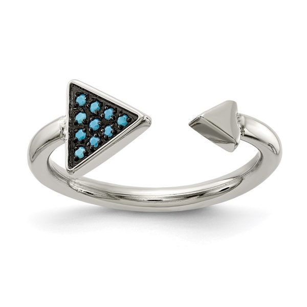 Stainless Steel Reconstructed Turquoise Triangle Open Ring, Size 6