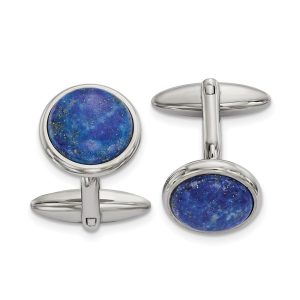 Stainless Steel & Blue Lapis Round Cuff Links, 16mm (5/8 Inch)