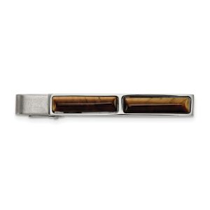 Stainless Steel & Brown Tiger's Eye Tie Bar Clip, 7 x 55mm