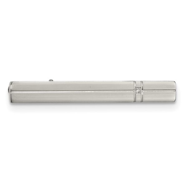 Stainless Steel & CZ Polished Grooved Tie Bar Clip, 7 x 60mm