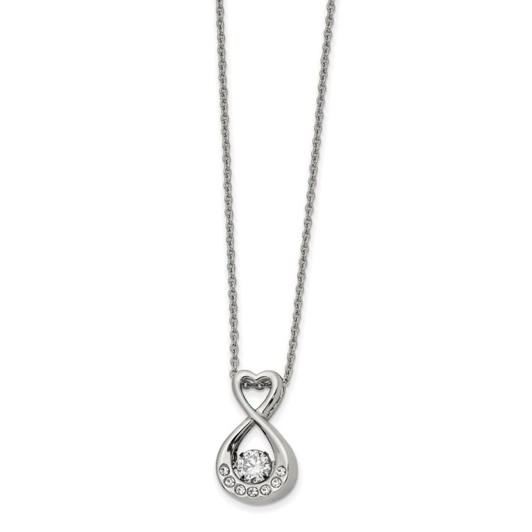 Stainless Steel and CZ Infinity Heart Necklace, 16-18 Inch