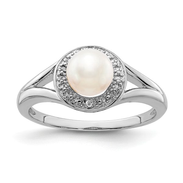 Sterling Silver .01 Ctw Diamond & Cultured Pearl Halo Ring Size 6