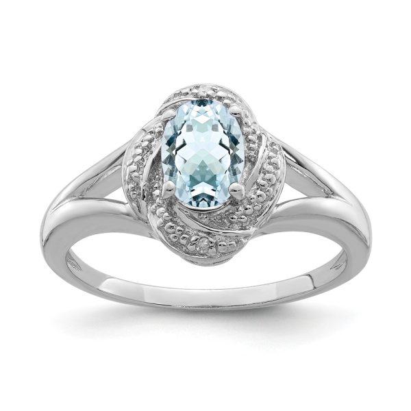 Sterling Silver .01 Ctw Diamond & Oval Aquamarine Ring Size 5