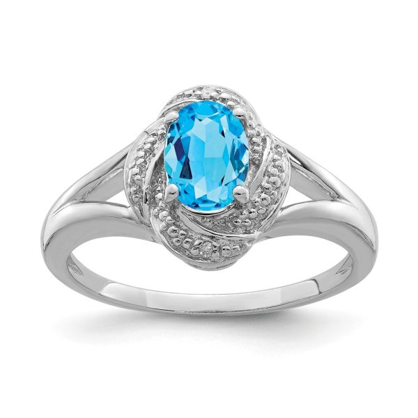 Sterling Silver .01 Ctw Diamond & Oval Blue Topaz Ring Size 5