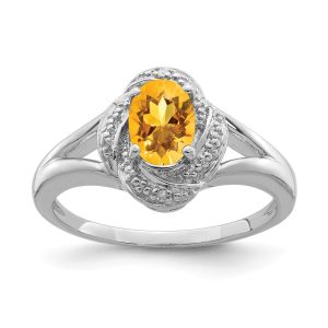 Sterling Silver .01 Ctw Diamond & Oval Citrine Ring Size 6