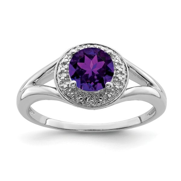 Sterling Silver .01 Ctw Diamond & Round Amethyst Ring Size 5