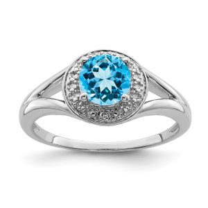 Sterling Silver .01 Ctw Diamond & Round Blue Topaz Ring Size 5