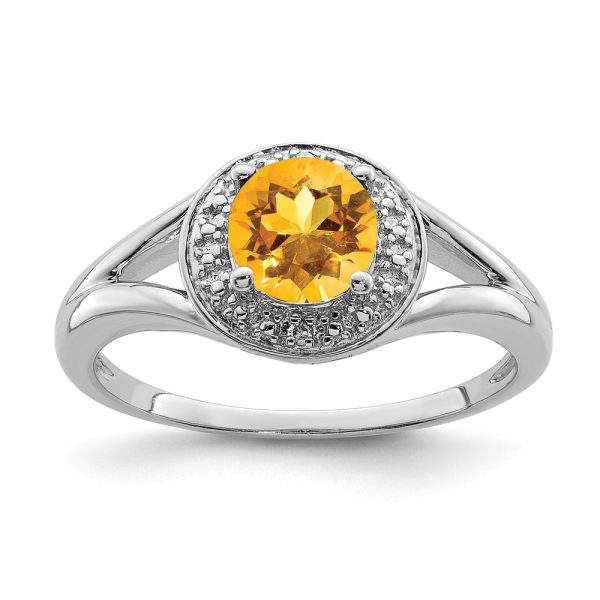 Sterling Silver .01 Ctw Diamond & Round Citrine Ring Size 6