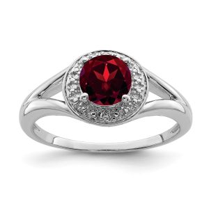 Sterling Silver .01 Ctw Diamond & Round Garnet Ring Size 7