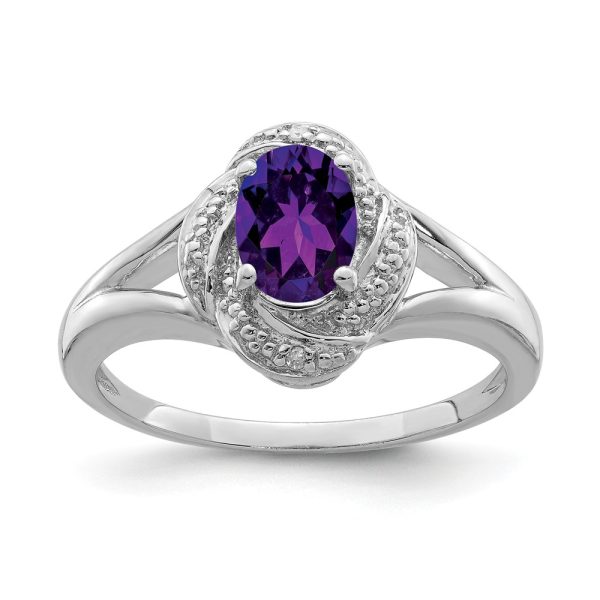 Sterling Silver .01 Ctw (H-I, I2-I3) Diamond & Oval Amethyst Ring Sz 5