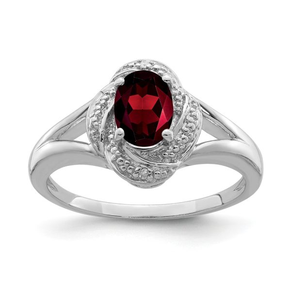 Sterling Silver .01 Ctw (H-I, I2-I3) Diamond & Oval Garnet Ring Sz 8