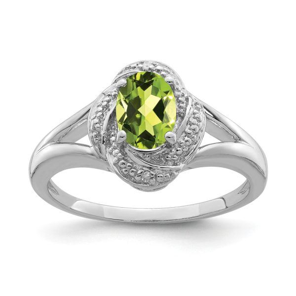 Sterling Silver .01 Ctw (H-I, I2-I3) Diamond & Oval Peridot Ring Sz 5