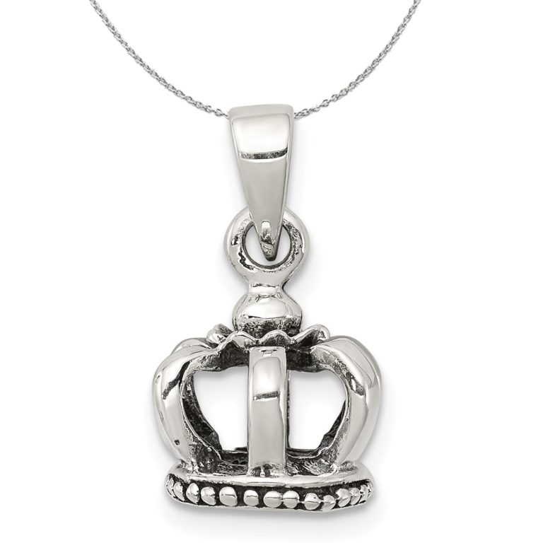 Sterling Silver 10mm Antiqued 3D Crown Necklace